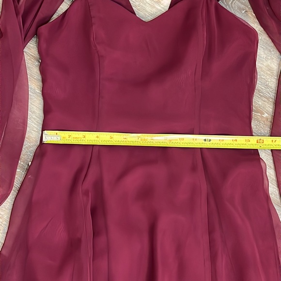 Michaelangelo Burgundy Dress Chiffon Wide Strap Dramatic Shoulder Trains Size 10 - Picture 11 of 14
